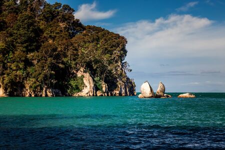 Beautiful Split Apple Rock in Abel Tasman National Park, located in South Island in New Zealand.の写真素材