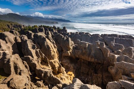 Punakaiki Pancake Rocks in Paparoa National Park, West Coast, South Island, New Zealand.の写真素材