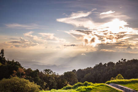 View from pagodas at Doi Inthanon Chiangmai Thailand. Chiang Mai, Thailand - November 10 2017.のeditorial素材