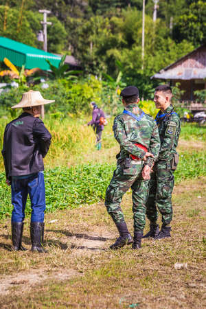 Government representative helps local farmers to develop agricultural farms. Chiang Mai, Thailand - November 12 2017.のeditorial素材