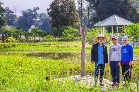 Government representative helps local farmers to develop agricultural farms. Chiang Mai, Thailand - November 12 2017.のeditorial素材