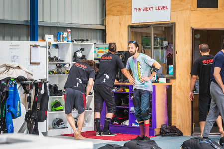 Skydivers at the skydive center. Franz Josef Glacier, New Zealand - January 02 2018.
