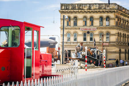 Train near Steam Punk Headquarter museum. Oamaru, New Zealand - January 07 2018.のeditorial素材