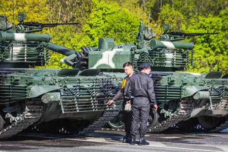 Preparations of military vehicles for the celebration of the 75th anniversary of the victory in the Great Patriotic War, parade of May 9 in Minsk, Belarus. Minsk, Belarus - May 9 2020.のeditorial素材