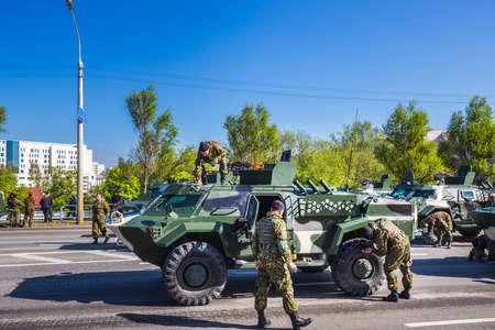 Preparations of military vehicles for the celebration of the 75th anniversary of the victory in the...