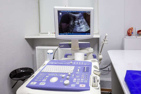 Ultrasound machine at the modern laboratory in Minsk, Belarus. Minsk, Belarus - July 21 2020.
