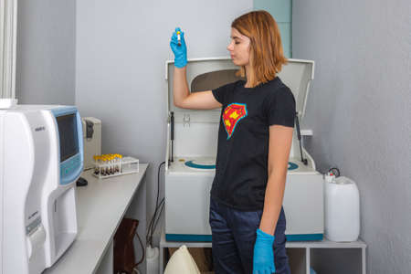 Veterinarian works at the modern laboratory in Minsk, Belarus. Minsk, Belarus - July 21 2020.