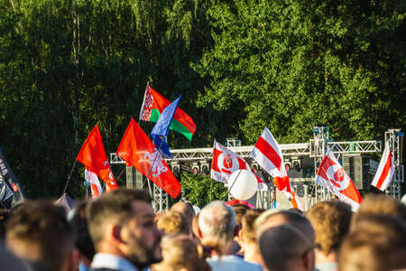 Supporters of presidential candidate Svetlana Tikhanovskaya at her campaign rally in Minsk. Minsk, Belarus - July 30 2020.のeditorial素材