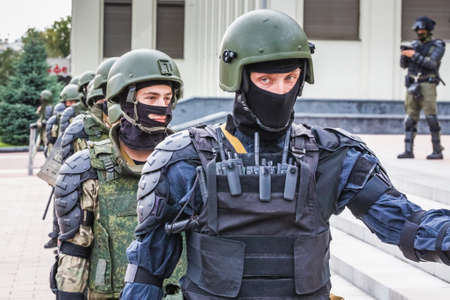 Soldiers at the main Independence Square near Government House during peaceful protest against...