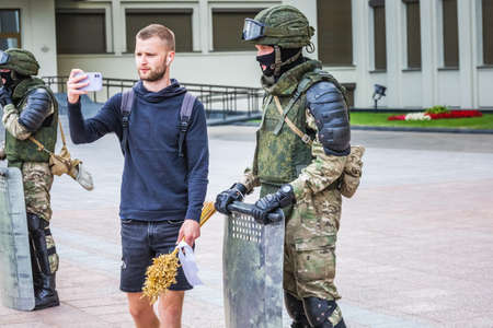 Soldiers at the main Independence Square near Government House during peaceful protest against...