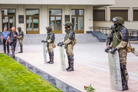 Soldiers at the main Independence Square near Government House during peaceful protest against...