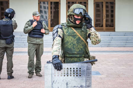 Soldiers at the main Independence Square near Government House during peaceful protest against...