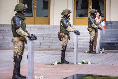 Soldiers and flowers at the main Independence Square near Government House during peaceful protest...