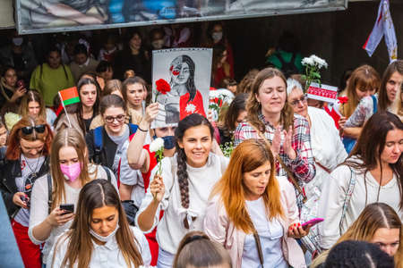 Women during peaceful protests in Belarus against rigged presidential elections in Minsk, Belarus....