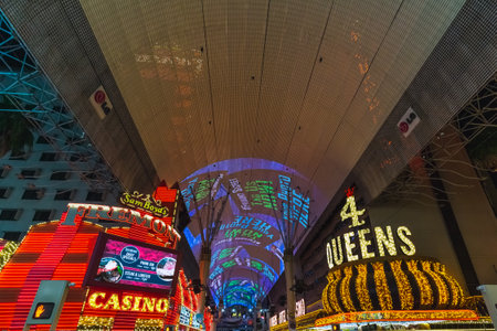 Las Vegas gambling bright signs at the Fremont Street, Downtown Las Vegas, Nevada, United States of America, North America .. Las Vegas, USA - September 27, 2018.のeditorial素材