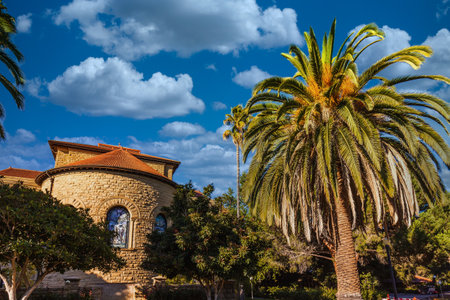 Campus buildings and hallways of the Stanford University, USA. Stanford, USA - September 11 2018.のeditorial素材