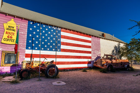 Famous Seligman Town With Old Cars Located On Historic Route 66. Seligman, Arizona, Usa - September 27, 2018.のeditorial素材