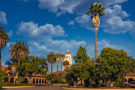 Campus buildings and hallways of the Stanford University, USA. Stanford, USA - September 11 2018.のeditorial素材