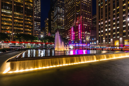 Radio City Music Hall decorated with many Christmas lights at night. New York, USA - October 09 2018.のeditorial素材
