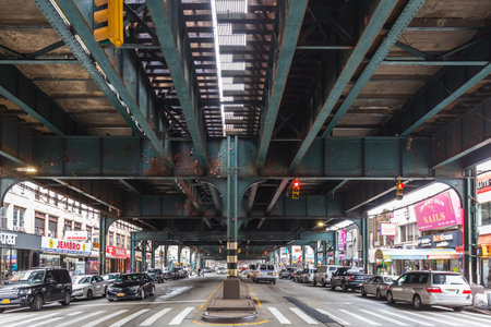 Road under Brighton Beach Subway, New York. New York, USA - October 10 2018.のeditorial素材
