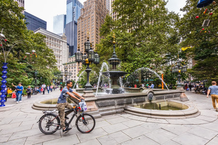 Manhattan buildings of New York City center - Wall street. New York, USA - October 09 2018.のeditorial素材