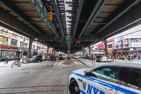 Road under Brighton Beach Subway, New York. New York, USA - October 10 2018.のeditorial素材