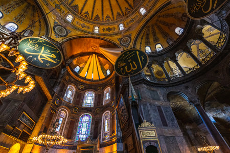 Interior of the Hagia Sophia in Istanbul. The world famous monument of Byzantine architecture recently converted to a mosque. Istanbul, Turkey - September 29 2020.のeditorial素材