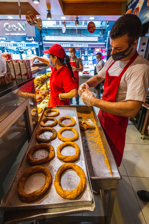 In Turkey the locals prefer hand-made bread, each family buying at least 5 breads each day. Image of...