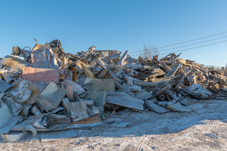 Pile of rubble and debris from the demolition of an old buildingの写真素材