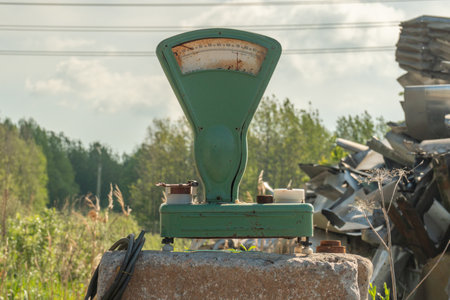 Old Weighing Machine in the field. Shallow depth of field.の写真素材