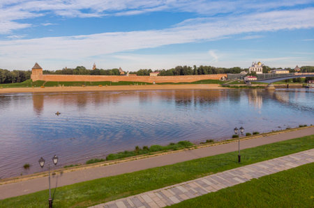 View of the Vologda River and the Kremlin, Russia.の写真素材