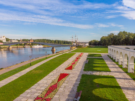 Aerial view of the Vistula River in Vilnius, Lithuaniaの写真素材