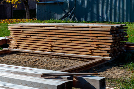 Wooden pallets for the construction of a new house in the yardの写真素材