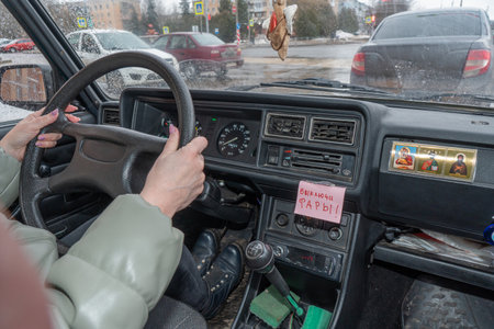 View from the car on the driver's seat.の写真素材