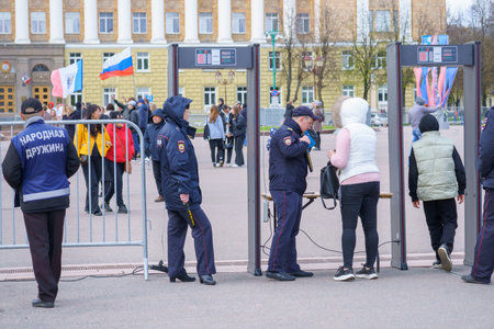 Demonstrators at the entrance to the metro station