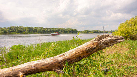 View of the Volga River from the shore on a summer dayの写真素材