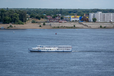 Ferry on the Volga River in Nizhny Novgorodの写真素材