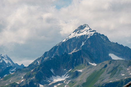 Mountain landscape with snow and clear blue sky. Caucasus, Russiaの写真素材