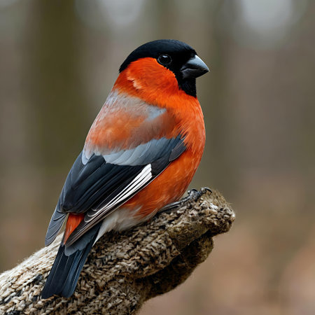 Male bullfinch (Pyrrhula pyrrhula) perched on a branchの写真素材