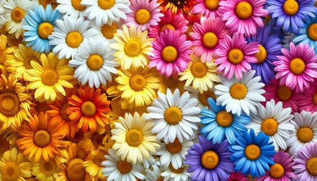Colorful daisies background. Multicolored daisies background.の写真素材