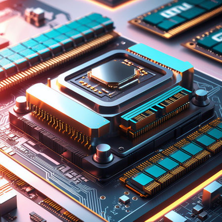 Circuit board close-up. 3d rendering, 3d illustration.