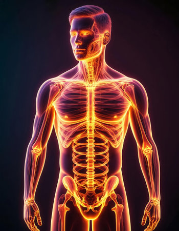 3D Illustration of Male Feeling the Muscles of the Neckの写真素材