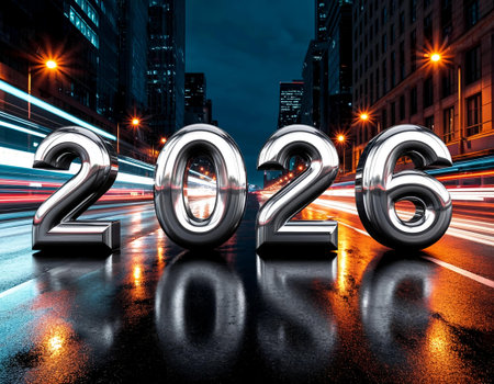 New Year 2016 in Chicago, Illinois, USA. 3D renderingの写真素材