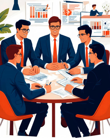 Group of business people sitting at table and discussing work. Vector illustrationの写真素材