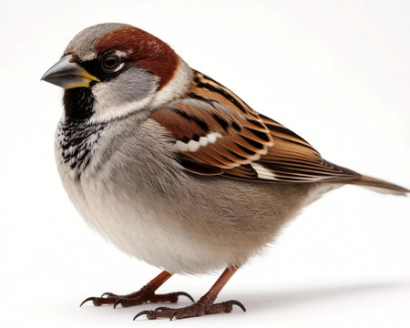 House Sparrow (Passer domesticus) isolated on a white backgroundの写真素材