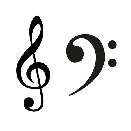 Treble clef and musical note in black on a white backgroundのイラスト素材
