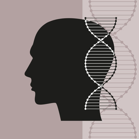 Vector illustration of silhouette of head and dna moleculeのイラスト素材