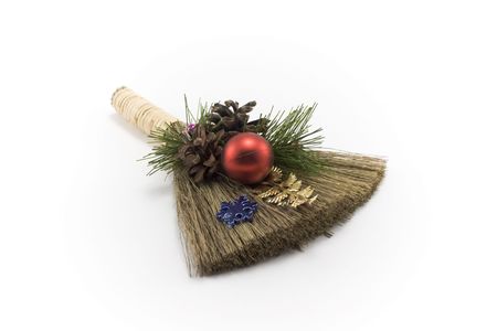 Cristmas, besom, embellishment for ated insulated on white backgroundの写真素材
