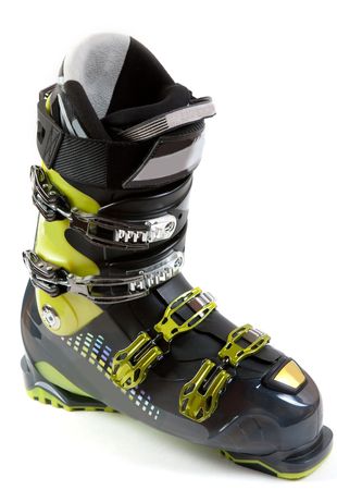 New ski shoe in metallic earring on white backgroundの写真素材
