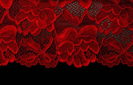 Red lace insulated on black backgroundの写真素材